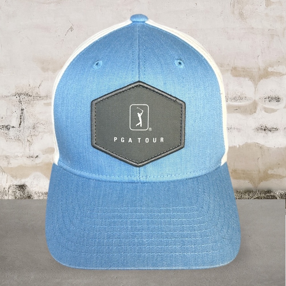 PGA Golf Tour Pro Series Adjustable Strapback Moisture Wicking Blue & White Hat